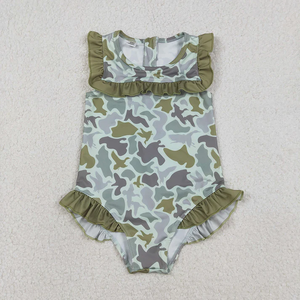 Trajes de Baño de Una Pieza con Volantes y Estampado de Camuflaje para Niñas, Ropa para Hermanas - Product Image 3