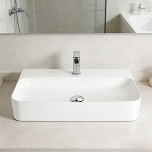 Vasque rectangulaire en céramique à poser, finition ultra brillante, grande taille, pour <span class=keywords><strong>lavage</strong></span> des mains, idéale pour hôtels et salles de bain - Product Image 1