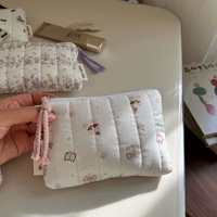Trousse de Maquillage Matelassée en Coton Écologique à Motif Animalier de Dessin Animé, Grande Capacité, Portable avec Fermeture Éclair pour Rangement Quotidien
