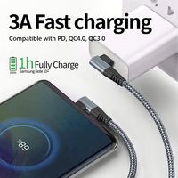 1M 2M 3M Nylon Tressé 3A PD 60W USB C à USB Type C Câble 90 Degrés Coude Charge Rapide Fil pour Samsung Laptop Android Phones