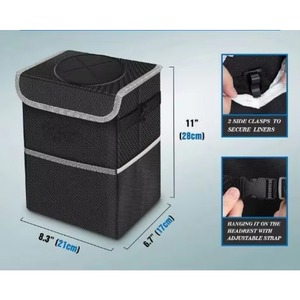 Free Sample Black <b>Car</b> Garbage Bag Trash <b>Bin</b> Trash Can With Lid Storage Pocket - Product Image 3