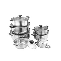 Ensemble de casseroles en acier inoxydable 18/8 à 3 couches avec poignée en bakélite, différentes tailles (16 cm, 18 cm, 30 cm) pour la cuisine domestique