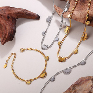 stainless steel gold plated chain <b>bracelet</b> set sun pattern bohemian unisex alloy jewelry - Product Image 1