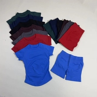 Ensemble de sport yoga 2 pièces pour femme – Haut court sans couture à manches courtes et t-shirt taille haute – Tenue de gym moulante en spandex à compression