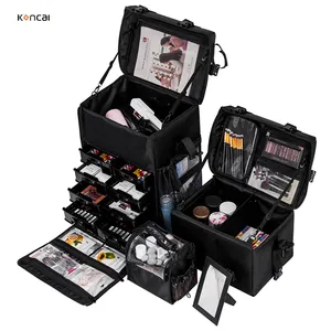 Caja de tren enrollable de nailon negro KONCAI, bolsa de tren para cosméticos y maquillaje, venta al por mayor