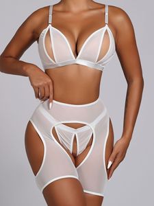 Conjunto de Lencería Sexy para Mujer Joven con Abertura en el Pecho, que Muestra los Pezones, con Copa Abierta y Entrepierna Descubierta, 3 Piezas - Product Image 6