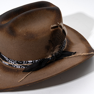 Chapeau de cowboy en feutre 100 % laine, brûlé à <span class=keywords><strong>la</strong></span> main, effet vieilli, de qualité supérieure, pour femme, avec bande de foulard personnalisée, chapeau Fedora Western cousu main - Product Image 5