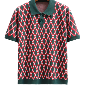 Pull-over décontracté d'été pour <span class=keywords><strong>homme</strong></span> à col en V et revers, 100 % polyester, à manches courtes, tricoté haute élasticité avec motif 3D - Product Image 1