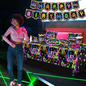 Artículos <span class=keywords><strong>de</strong></span> Fiesta Fluorescentes que Brillan en la Oscuridad, Incluyen Platos Desechables, Vasos, Manteles Fluorescentes para Decoración <span class=keywords><strong>de</strong></span> Fiestas <span class=keywords><strong>de</strong></span> Cumpleaños - Product Image 3