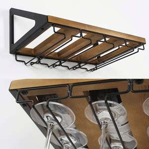 Dropshipping shopify ชั้นวางไวน์ไม้แบบชนบทที่แขวนไวน์พร้อมที่วางลวดโลหะ4เส้นชั้นเก็บของตกแต่งห้องครัวในบ้าน - Product Image 2