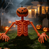 Squelette géant de tête de citrouille d'Halloween, demi-squelette briseur de terre, décoration de jardin, pelouse, maison hantée