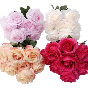 Wholesale Artificial Centerpiece Flower 9 heads Rose Bouquet Decorative Rose Flower Home Decor Wedding Flower Decoration
