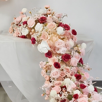 Ensemble de centre de table en roses artificielles rose bordeaux, chemin de table en fleurs de soie, arrangement floral pour mariage, banquet, événement, fête