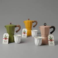 Ensemble de cafetière Moka en aluminium de qualité supérieure pour 6 tasses avec tasse en céramique spirale - Ensemble de machine à expresso professionnelle - Cadeau de café personnalisé en gros
