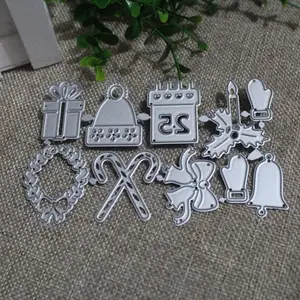 Christmas Gift Stick Bow Metal Cutting Dies Christmas Bell Hat Candle Die Cuts for Card Making and Scrapbooking DIY Dies