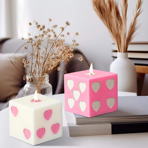 Wholesale Novelty Creative Handmade Pink White Heart Dice Shape Candles Soy Wax Aesthetic <b>Cube</b> Dice Decorative Scented Candles - Product Image 6