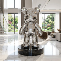 Statue d'ours violent grandeur nature personnalisée pour la décoration artistique de la maison, sculpture en acier inoxydable poli miroir