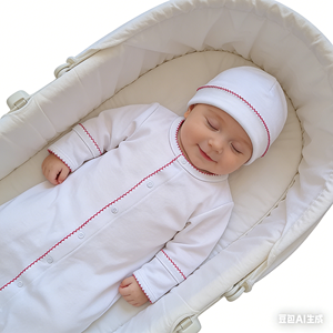 Conjunto <span class=keywords><strong>de</strong></span> regalo para recién nacido: Mameluco rosa con monograma y ribete <span class=keywords><strong>de</strong></span> picot, broches frontales, manga larga, y saco <span class=keywords><strong>de</strong></span> dormir <span class=keywords><strong>de</strong></span> algodón bordado. - Product Image 5