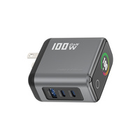 Adaptor Daya Cepat Desktop USB GaN 100W Ringkas 2 Tipe C 1 USB a Stasiun Pengisian Daya dengan Layar 100W PD3.0 PPS untuk Tablet Ponsel