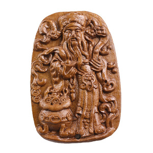 Colgante de madera de melocotón tallada de Lianlian, dios de la riqueza, 45x66x10mm, adorno en relieve de estilo chino para decoración del hogar - Product Image 4