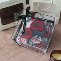 Grosir kotak bunga akrilik dengan bunga abadi, kotak hadiah Hari Valentine Hari Ibu mawar yang diawetkan, bunga abadi untuk acara Thanksgiving
