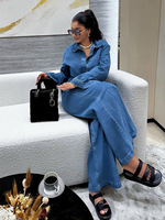 Costume en jean pour femme haut à manches longues et pantalon à jambes larges ensemble deux pièces