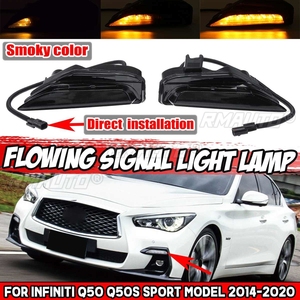 ไฟเลี้ยว LED แบบไดนามิก 2 ชิ้น สำหรับกันชนหน้ารถยนต์ ไฟเลี้ยวแบบไหล ไฟตัดหมอก DRL สำหรับ Infiniti Q50 Q50S Sport ปี 2014-2020 - Product Image 1
