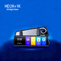 Rétroviseur de voiture avec écran 10 pouces 2K HD, vision nocturne, enregistreur vidéo, 2 caméras, écran IPS 170°, 12-24V, WiFi intégré 24H