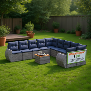 Ensemble de canapés de jardin en polyrotin gris avec coussins, 10+ places, mobilier d'extérieur, design contemporain - Product Image 2