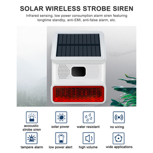 نظام إنذار منزلي مقاوم للماء للاستخدام الخارجي، لاسلكي عالي الصوت، يعمل بالطاقة الشمسية، صفارة إنذار محمولة مع ضوء وامض، جهاز إنذار ضد السرقة بتقنية GPRS وأشعة تحت الحمراء - Product Image 5