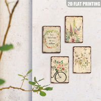 Letrero Metálico Vintage con Flores Silvestres y Mariposas en Acuarela, Arte Floral Retro para Pared del Hogar
