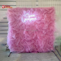 Latar Belakang Fotografi Kustom Kain Jala Draperi Warna Pink Bayi untuk Dinding Bunga Pesta Pernikahan