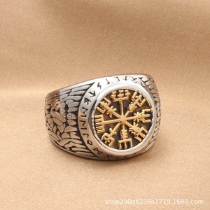 Men's Titanium Steel <b>Ring</b> Snowflake Design Retro <b>Silver</b> With Gold Accents Geometric Punk Style Gift Jewelry - Product Image 2