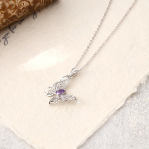 Collier pendentif papillon en pierre naturelle taille poire 3*5mm, en argent sterling 925 ajouré, bijou de créateur délicat - Product Image 2
