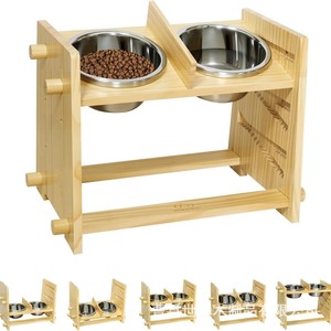 Support de gamelle pour chien en bois réglable en hauteur, double distributeur de nourriture, station d'alimentation en bambou pour chiens - Product Image 5