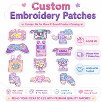 Lot de patchs brodés thermocollants et à coudre Kawaii pastel, motifs rétro (téléviseur, caméra, manette de jeu, cassette, ventilateur)