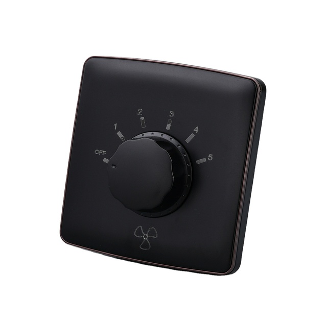 UK Standard Fan Speed Switch, Classic Flame Retardant Plastic Black Panel, 5 Level Speed Adjustment for Home & Office