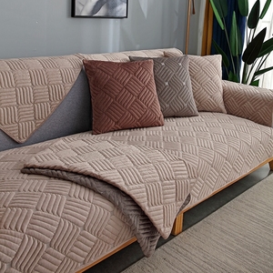 Fundas de Sofá de Franela Estilo Europeo Coreano de 7 Piezas con Brazos, <span class=keywords><strong>Beige</strong></span> Marrón Crema, Lavables a Máquina, Acolchadas - Product Image 2