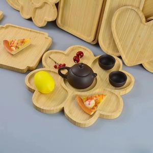 Plateau à fleurs en bambou Zuozhi 20cm 25cm, plateau de service créatif pour thé, collations, fruits, petit-déjeuner, dîner - Product Image 1