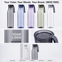 Bouteille d'eau personnalisée avec logo, 590 ml, avec couvercle FREEDOM en relief, translucide fumée, en plastique réutilisable, bouteille de fitness avec sangle en silicone