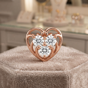 Pendientes de Oro Sólido de 9K con Diamantes en Forma de Corazón, Tono Oro Rosa, Engaste de Tres Piedras, Joyería para Mujer, Regalo, para Fiestas - Product Image 1