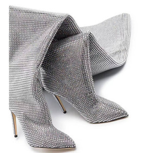 Hot Botas Largas Rhinestone Western Style Tube Stocking Heel Plus Size Over the Knee Thigh High <b>Boots</b> - Product Image 5