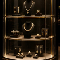 Eck-Schmuckvitrine Mattschwarz Gold LED Gebogene Glasvitrine für Luxus-Boutiquen