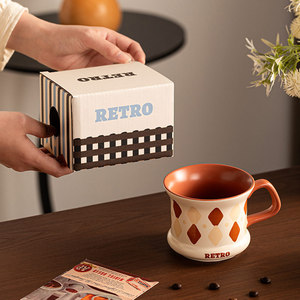 Retro Striped Porcelain Coffee Mug Wide Mouth Cappuccino Cup Exquisite Ceramic Mug - Product Image 5