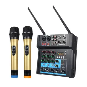 J.IY G4 mixer audio, mixer Audio bertenaga dengan 2 mikrofon nirkabel genggam dengan 4 saluran penguat daya audio