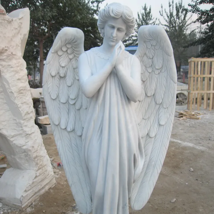Melek heykeli yaşam boyutu heykeli açık özelleştirilmiş büyük beyaz taş kanat melek heykeli yaşam boyutu