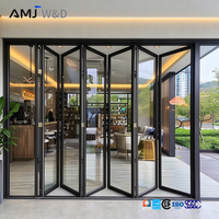 Porte coulissante pliante en aluminium à rupture de pont thermique, cadre fin noir, verre trempé, multi-panneaux, portes pliantes commerciales