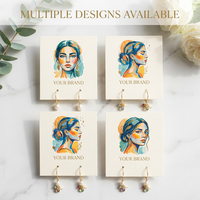 Carte de présentation personnalisée pour boucles d'oreilles en papier coton avec portrait aquarelle et dorure à chaud, pour bijoux, marque OEM ODM, vente en gros, usine, faible MOQ