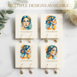 Tarjeta de exhibición de pendientes de joyería con retrato de acuarela personalizado, papel de algodón, lámina dorada, nombre de marca, OEM, ODM, venta al por mayor de fábrica, MOQ bajo - Product Image 2