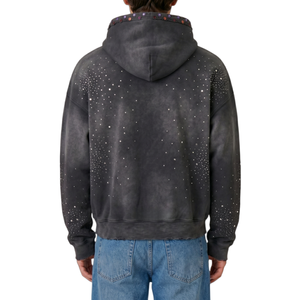 Wholesale High Quality Cotton Unisex Streetwear Hoodies 6721 Custom Logo Rhinestone Vintage Washed Zip Hoodie Y2K OEM Supplier - Product Image 4